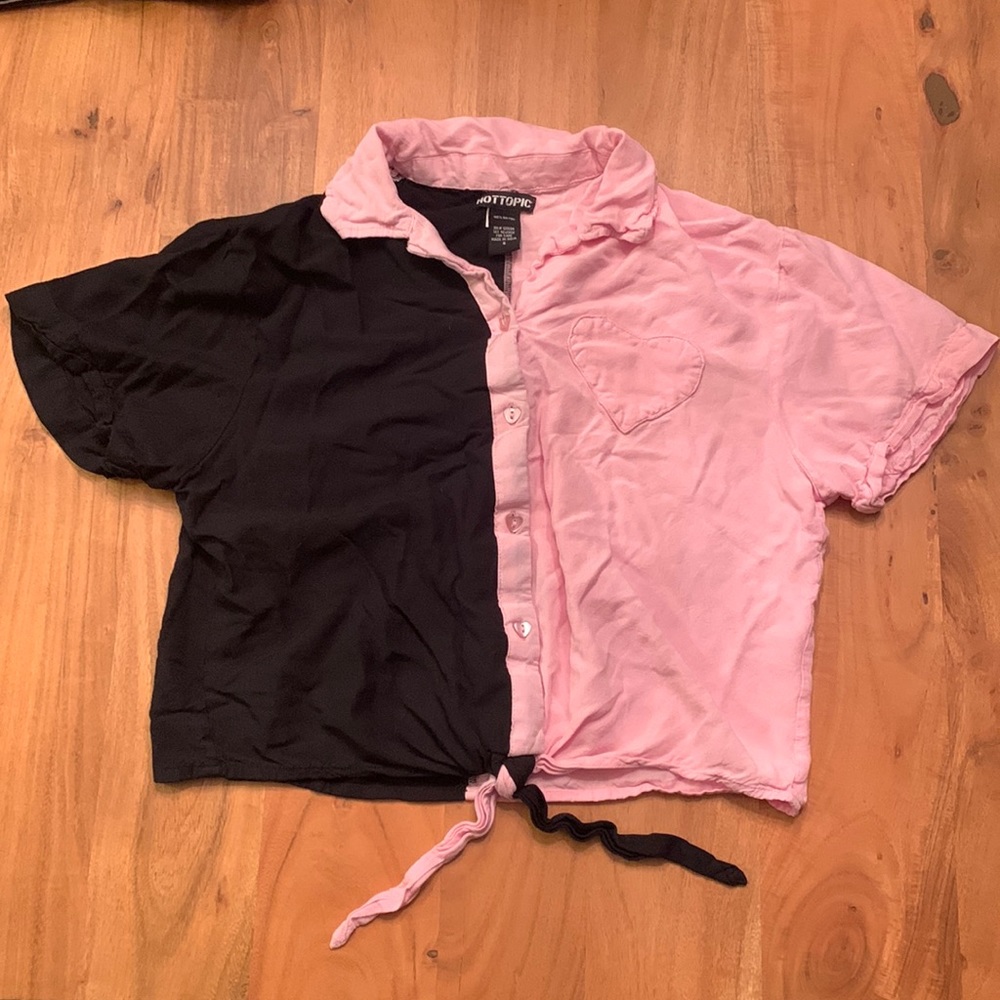 Hot Topic Dual Colour Button Up Shirt - Black and Pink